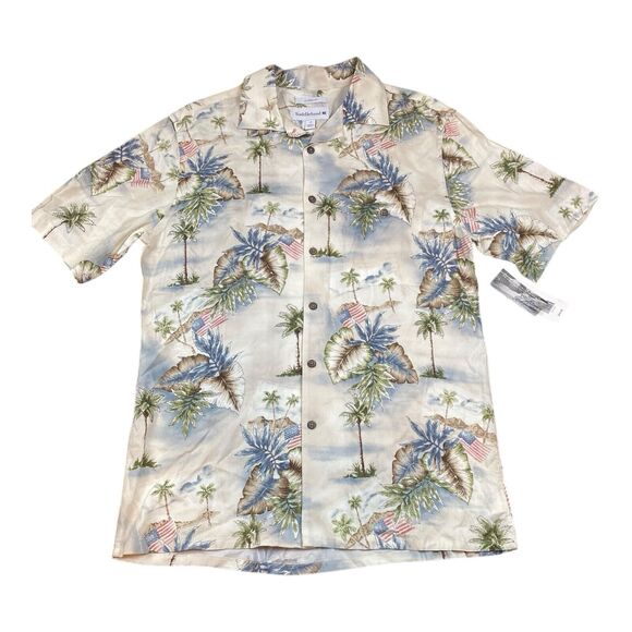 NEW W TAGS Saddlebred Men's MEDIUM Hawaiian Button Down Shirt American Flag - Picture 1 of 12